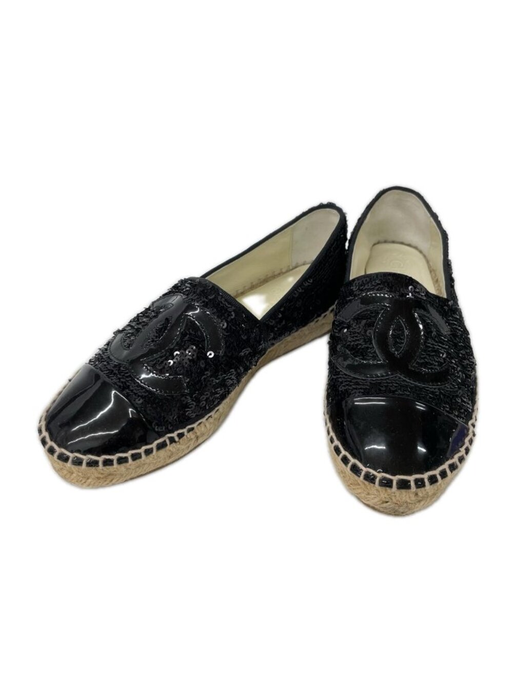 Chanel CC Logo Patent Sequin Espadrilles Shoes